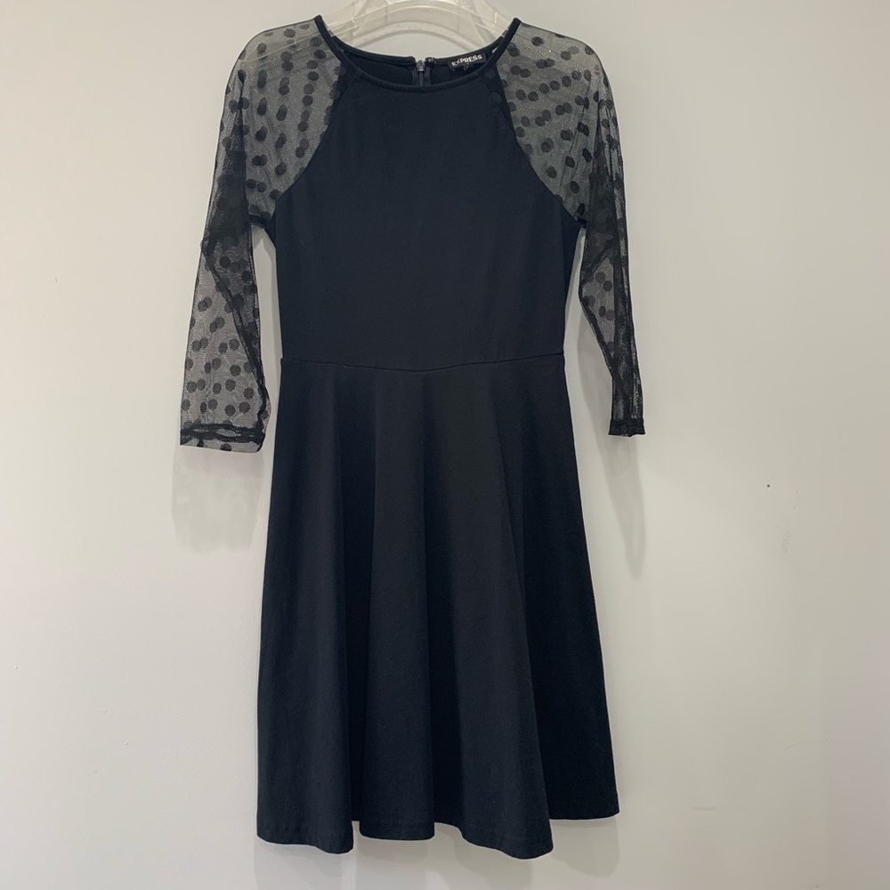 Express Little Black Dress Sheer Polka Dot Sleeves